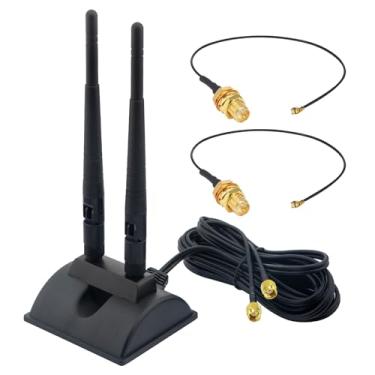 Imagem de Kaunosta Dual Band 2.4G/5.8G Base magnética forte Dual RP-SMA fêmea, cabo 3M RG174 + 2 peças de antena + 2 cabos MHF1 para T-Mobile/AT&T/Verizon CPE Router/Reapter/câmera de segurança/cartão PCI-E