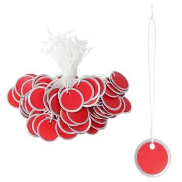 Imagem de PATIKIL Etiquetas de chave de aro de metal de 3,5 cm, pacote com 100 etiquetas de papel redondas em branco, chaveiros graváveis, identificadores com cordão atado para porta de carro, gaveta, chaveiro