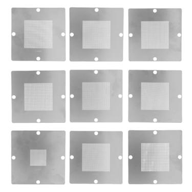 Imagem de Cryfokt 9Pcs BGA Universal Reballing Retrabalho Net, 90x90mm BGA Reballing Stencils Modelos Kit para Solda Acessórios, Laptop, Desktop, Stencils Aço Modelo Mesh Repair Ferramentas