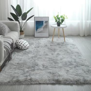 Imagem de KAIJIE Tapetes de área para atualização de quarto macio gradiente tie dye tapete felpudo felpudo sala de estar tapete de pelúcia para crianças decoração de dormitório de casa estética 60 x 90 cm cinza
