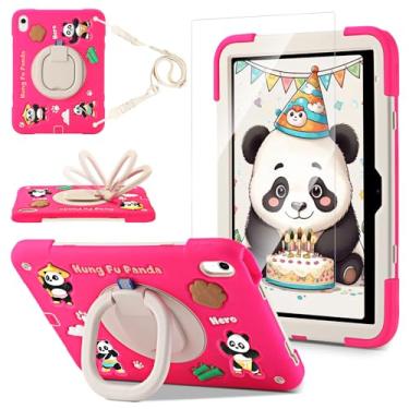 Imagem de Capa infantil para iPad (A16) 11ª geração, iPad 10ª geração com protetor de tela, capa protetora robusta com desenho 3D Panda Warrior com suporte giratório/alça/compartimento para caneta para crianças