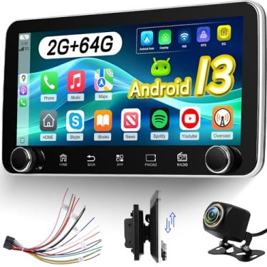 Imagem de Estéreo automotivo Android de 2 + 64 G Single Din com botões – Carplay sem fio e Android Auto – Rádio com tela sensível ao toque HD de 9 polegadas com EQ/WiFi/Navegação GPS/Espelho Link/SWC + Câmera