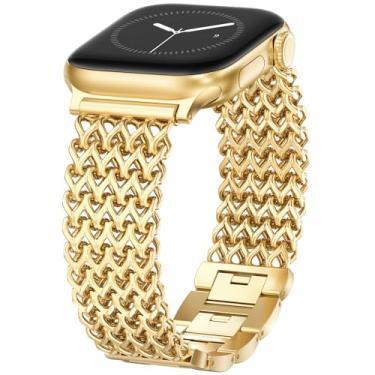 Imagem de WINGLE Pulseira feminina de ouro para Apple Watch séries 10, 9, 8, 7, 6, 5, 4, 3, 2 e 1 e SE de 41 mm, 40 mm, 38 mm, 42 mm (S10)
