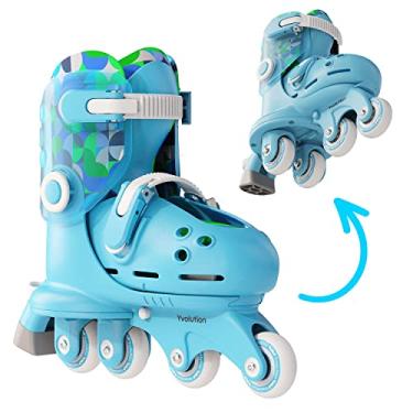 Imagem de Patins infantis Yvolution Twista para iniciantes, patins ajustáveis 2 em 1 para crianças a partir de 2 anos, conversível de três rodas para patins inline sem necessidade de ferramentas, tamanho 22 a