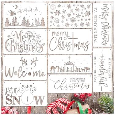 Imagem de Estêncil de Natal para tapetes de porta reutilizáveis grande tapete de floco de neve estêncil para pintura Natal presépio bem-vindo modelos de neve para capachos de madeira artesanato (tapete 10)