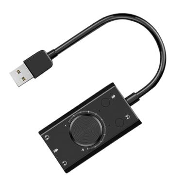 Imagem de 1 placa de som USB externa, IDndicator de LED, placa de som USB externa, microfone, alto-falante, fone de ouvido, conector de áudio, adaptador de cabo de 3,5 mm