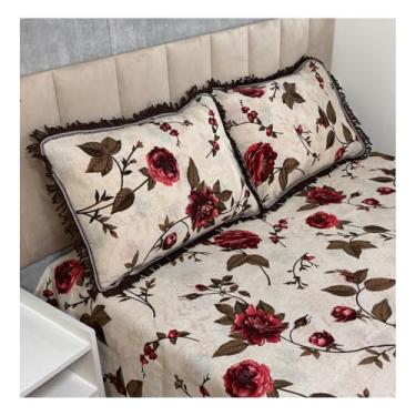 Imagem de Jogo de Colcha Casal Box Linhão com Franja e Fronhas Algodão – Cobre Leito Estampado Dupla Face, Macio e Durável(MODELO - 18)