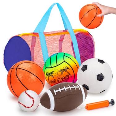 Imagem de Conjunto de 5 bolas esportivas para crianças com bolsa para crianças 1-3 anos, futebol, basquete, beisebol, vôlei, brinquedos para atividades ao ar livre, playground saltitante, kickball, bomba de mão