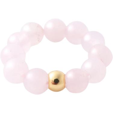 Imagem de Anel De Pérola De água Doce De Pedra Natural Anel De Cristal Boêmio Frisado Anéis De Pedra Elástico Para Mulheres Anéis De Dedo De Tornozelo De Equilíbrio Reiki Ane, Pink,Silver