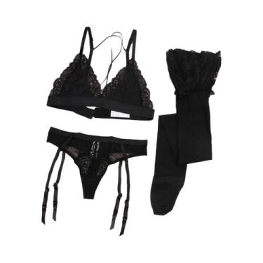 Imagem de Conjunto De Sutiã De Renda Feminino, Calcinha Sem Enchimento, Meia-cal