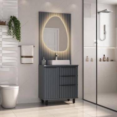 Imagem de Conjunto Cecília 80 com Pés Painel Espelho Orgânico LED - Fabribam, Ch