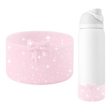 Imagem de GAISHION Bota com laço de silicone com glitter compatível com garrafas de água Owala de 946 ml, capa protetora antiderrapante para garrafas de água de aço inoxidável FreeSip, Twist e Flip - Rosa