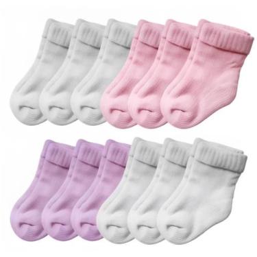 Imagem de Kit 12 Pares de Meia Meias Lisa Bebê Infantil RN Recém Nascido 0 a 10 