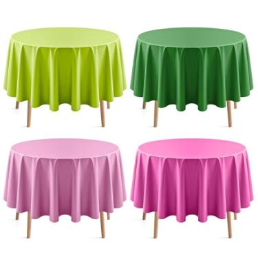 Imagem de Just Shimmer 4 peças de toalha de mesa redonda rosa e verde, 213 cm, cor sólida, à prova d'água e à prova de derramamento, toalha de mesa de plástico descartável durável para jantar, buffet