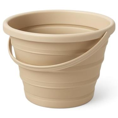 Imagem de Balde Retrátil 3L Silicone Dobrável com Alça Ergonômica Multiuso Flexível Limpeza Geral 3 Litros Pescaria Viagem Praia Fácil de Armazenar e Guardar (Bege)