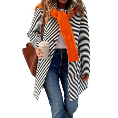 Imagem de Suéter de cardigã feminino chouyatou, colorido, listrado, preto