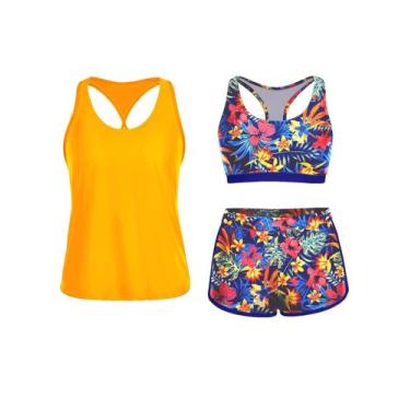 Imagem de Maiô Tankini Yonique, 3 peças, atlético para mulheres, amarelo XXL