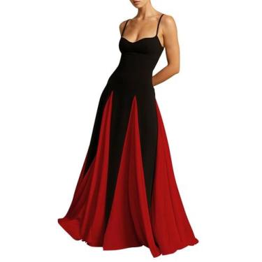 Imagem de Vestido de formatura EEMEII 2025 Spaghetti Straps Patchwork Preto Verm