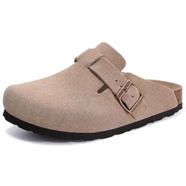 Imagem de Tamancos femininos Asgard, couro de camurça, mulas, cinza, com suporte