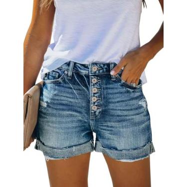 Imagem de Shorts jeans MODARANI de cintura alta rasgados azuis para mulheres