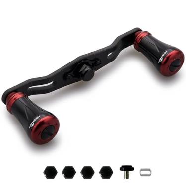 Imagem de HEIGHTEN Carretel de pesca de 85 mm/95 mm para Shimano Daiwa Abu Garcia Penn Kaking Lew's Baitcasting Reel Power Crank Acessório (preto e vermelho, alça de 95 mm botão de 19 mm) (0998)