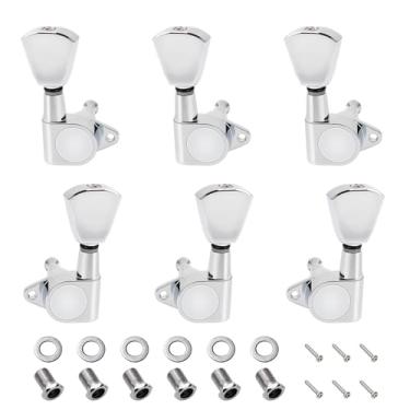 Imagem de Banworks 3L3R 15:1 Chaves de afinação de guitarra 15:1 com etiqueta de fixação de 90 graus para guitarra elétrica ou acústica Gibson/Epiphone Les Paul LP Botão tulipa cromada JT/JXQ-05