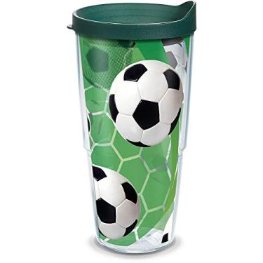 Imagem de Tervis Bolas de futebol - Copo de fundo de grama com envoltório e tampa verde caçador 680 g, transparente, 1 unidade (pacote com 1)