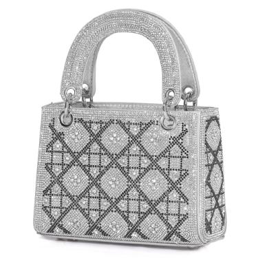 Imagem de Labair Bolsa clutch feminina com strass, bolsa noturna de diamante brilhante com glitter, mini bolsa para festa de casamento e formatura., Prata-pro, Small