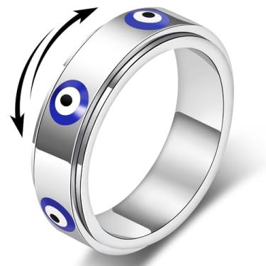Imagem de Anel antiestresse com olho turco para mulheres – Anel giratório de aço inoxidável banhado a ouro 18K para alívio da ansiedade, amuleto da sorte, proteção da fé turca, presente empilhável para mulheres