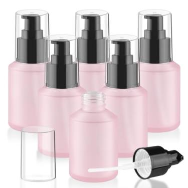 Imagem de Wresty 6 frascos vazios de vidro vazios de loção de creme recarregáveis, frascos de amostras de viagem, recipientes dispensadores de cosméticos para loção creme, essência de emulsão (rosa, 60 ml)