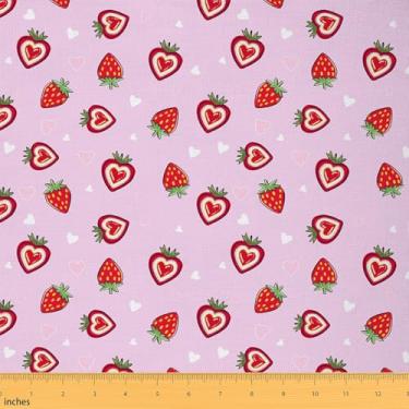 Imagem de Tecido infantil de morango por jarda 1 jarda lindo padrão de coração tecido estofado para cadeiras para meninos meninas adolescentes decoração de quarto kawaii morango para casa projetos DIY