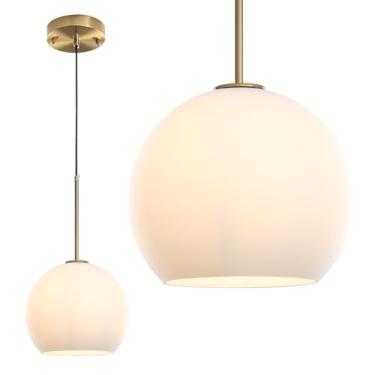 Imagem de Luminária pendente de globo moderno, globo de vidro de meados do século, luz de teto de montagem embutida, luzes pendentes de luz rústica cozinha ilha jantar pendurado luz pendente (ouro - branco, 25