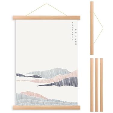 Imagem de Cabides magnéticos para pôster, foto magnética moderna, haste magnética para pendurar, moldura de pôster de madeira, 4 peças, varão, teca, cabides para fotos com corda para pendurar (E)