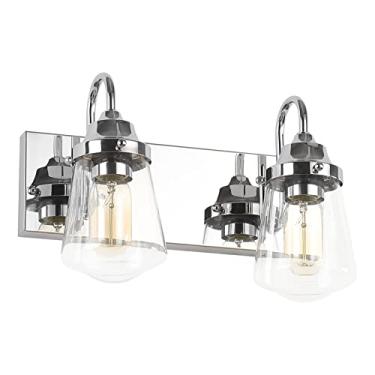 Imagem de Aipsun Luminária cromada para banheiro, 2 luzes de banheiro de fazenda, luminárias sobre espelho com sombra de vidro transparente (exclui lâmpada)