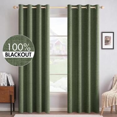 Imagem de Cortinas MIULEE Blackout Linen texturizadas verde oliva 132x229cm