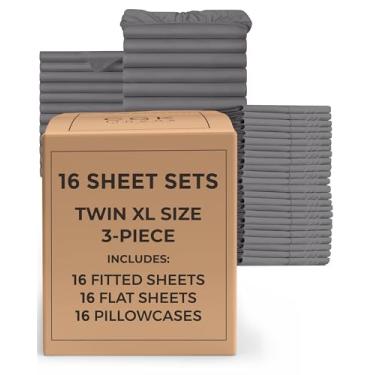 Imagem de Pacote com 16 conjuntos de lençóis - (16) conjuntos de lençóis completos - Roupa de cama Twin GG - Pacote de capas de atacado para hotéis e Airbnbs - Bolso profundo e sem rugas - Resfriamento e