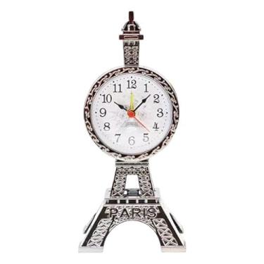 Imagem de Fenteer Torre Eiffel Relógio de Mesa Despertador Multifuncional Portátil Prático Sala de Estar Dormitório Mesa Fazenda Estilo Vintage Decoração, Ouro Preto