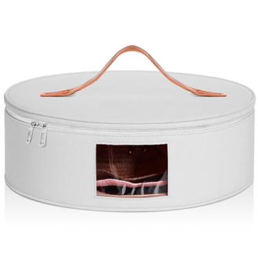 Imagem de Chunful Bolsa organizadora de chapéu para mulheres com aba larga, cowboy e bolsa organizadora dobrável com tampa (branca, altura 16 cm)