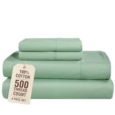 Imagem de Casa Platino Jogo de lençol solteiro 100% algodão - 4 peças (1 lençol liso, 1 elástico, 2 fronhas) - contagem de 500 fios - Lençóis de cama de cetim ultramacio com bolsos profundos de 38 cm - Jogo de