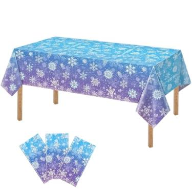 Imagem de Jaciya Toalha de mesa de plástico de floco de neve de inverno, decoração de floco de neve, para o país das maravilhas de inverno, capa de mesa descartável para Natal,