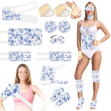 Imagem de Embalagem de óleo de rícino de 12 peças, kit de pacote de óleo de rícino reutilizável de algodão orgânico para ombros, mãos, pescoço, cintura, peito, joelhos e pés, almofadas de compressão ajustáveis