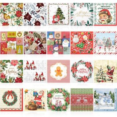 Imagem de Crtiin Pacote com 20 guardanapos florais sortidos para decoupage guardanapos de banheiro papel decorativo de coquetel de flores para festa de aniversário, lindo, 20 estilos cada 16,5 cm (Natal)