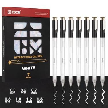 Imagem de ZSCM Canetas de gel brancas retráteis, 7 cores, canetas de tinta gel branca de grande capacidade, canetas coloridas de 1 mm de ponta fina para escrever livros de colorir para adultos, anotações