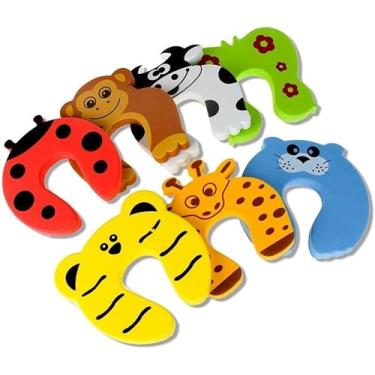 Imagem de Kit 2 Itens de Trava Protetora de Porta em Borracha EVA, Parador de Impacto e Redutor de Ruído para Portas e Paredes (Girafa)