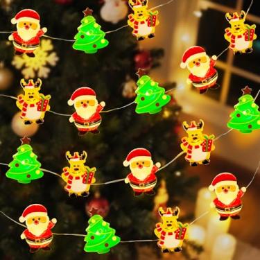 Imagem de Aogist Luzes de corda de Natal, 4,9 m, 50 LEDs, alimentadas por bateria, rena, Papai Noel, decoração de árvore de Natal, luzes para decoração de árvore de Natal em ambientes internos e externos