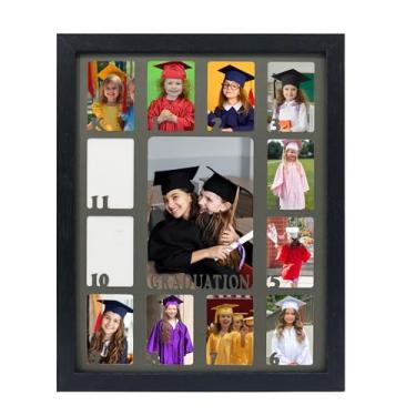 Imagem de FramePro Porta-retrato de ano escolar K-12, moldura preta para colagem de fotos de formatura com tapete cinza, exibe uma foto 12 x 17 e doze imagens de 6 x 8 cm, lembranças de presente de formatura