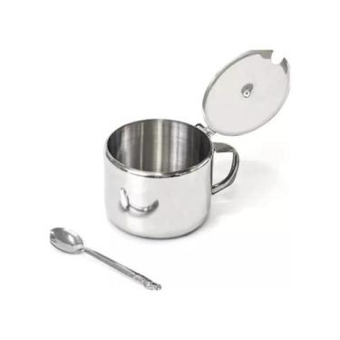 Imagem de Açucareiro Aço Inox Metálico Com Alça Tampa e Colher Kehome 300ml Prat