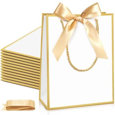 Imagem de Sacos de presente Silkfly, 12 peças, 23x18x8 cm com alças de fita
