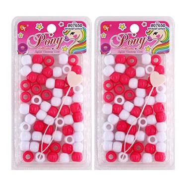 Imagem de Kit de fabricação de joias de contas, faça você mesmo, pulseira de trança, ornamentos, artesanato, pônei redondo grande + 2 contas incluídas (branco/fúcsia - 120 peças)