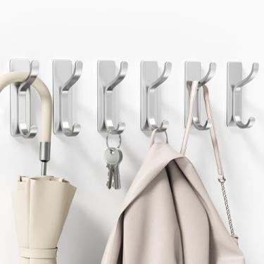 Imagem de Ganchos de parede adesivos para pendurar - fixação forte de 5,9 kg, cabide pegajoso para casaco, toalha, bolsa, bolsa - para parede, porta, banheiro, dormitório, chuveiro, cozinha, armário - metal